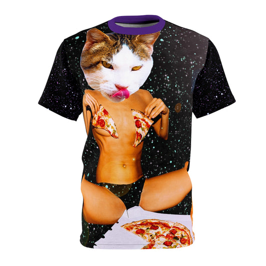 Cosmic Cat Pizza Unisex Tee - Fun Graphic T-Shirt for Food Lovers - Riff Raff Wear