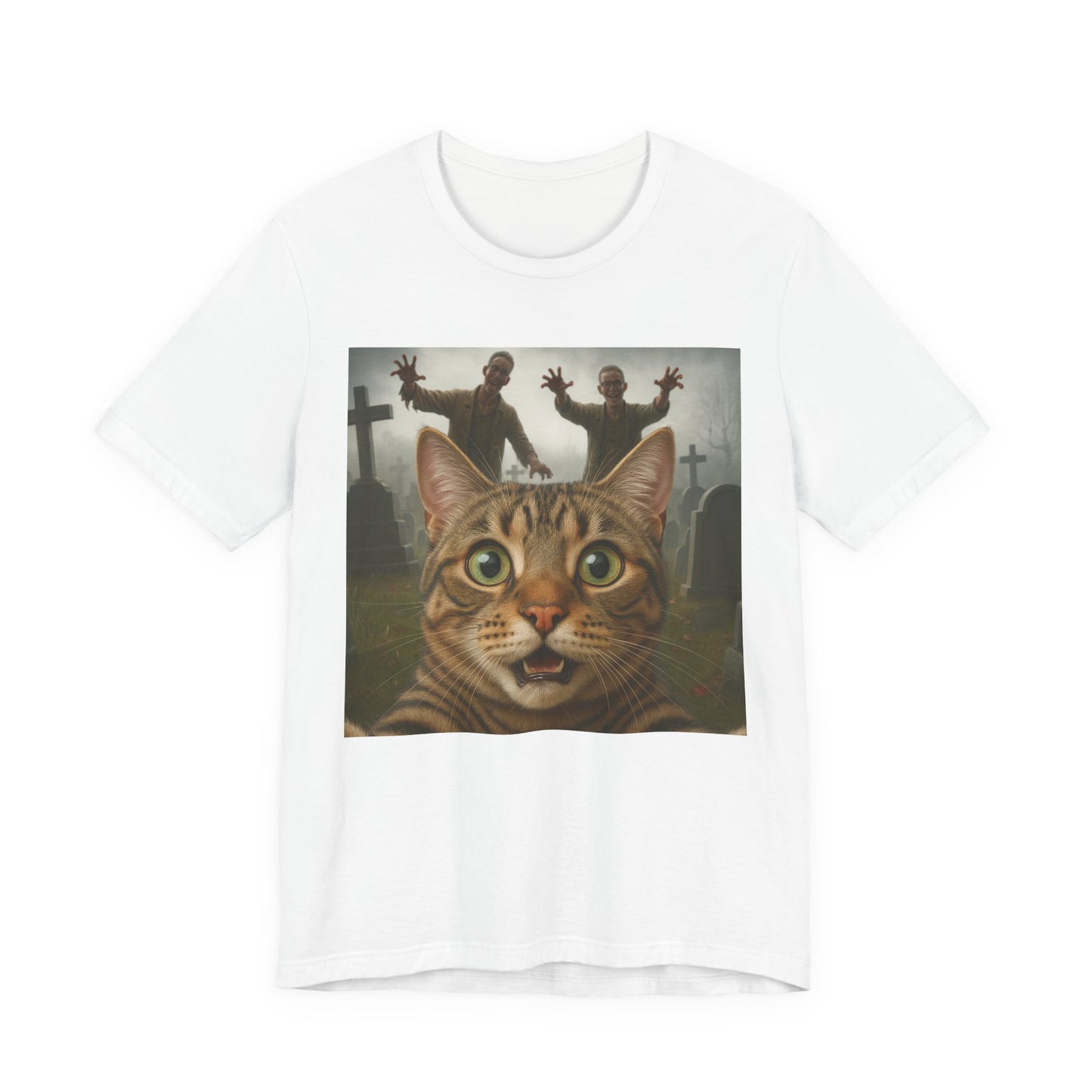 Zombie Cat Halloween Tee, Cute Cat Shirt, Unisex Graphic Tee, Funny Pet Lover Gift, Halloween Costume Top - Riff Raff Wear