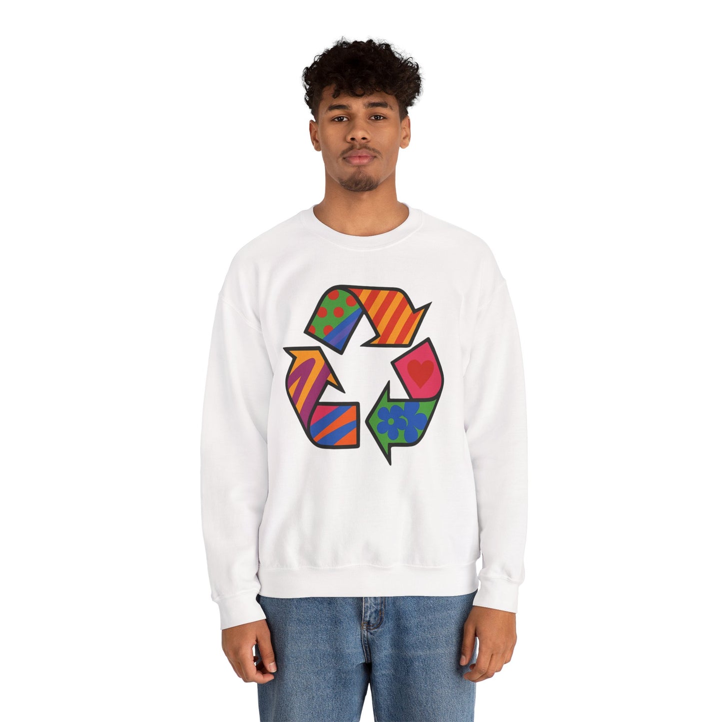 Eco-Friendly Graphic Sweatshirt - Unisex Heavy Blend™ Crewneck with Colorful Recycle Design - Riff Raff Wear