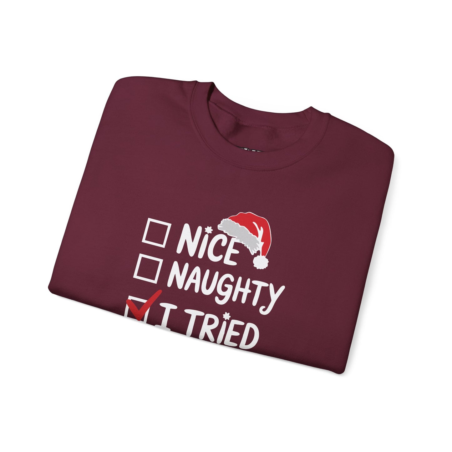 Christmas Sweatshirt, Funny Holiday Gift, Cozy Crewneck, Naughty Nice Humor, Unisex Winter Style, Festive Apparel - DMHoops.com