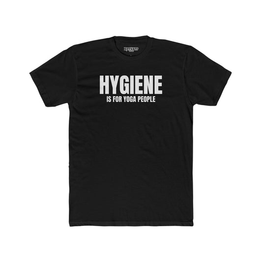 Funny Yoga & Gym Unisex Cotton Crew Tee - 'Hygiene is for Yoga People' & 'Lift. Sweat. Rack.' - Riff Raff Wear