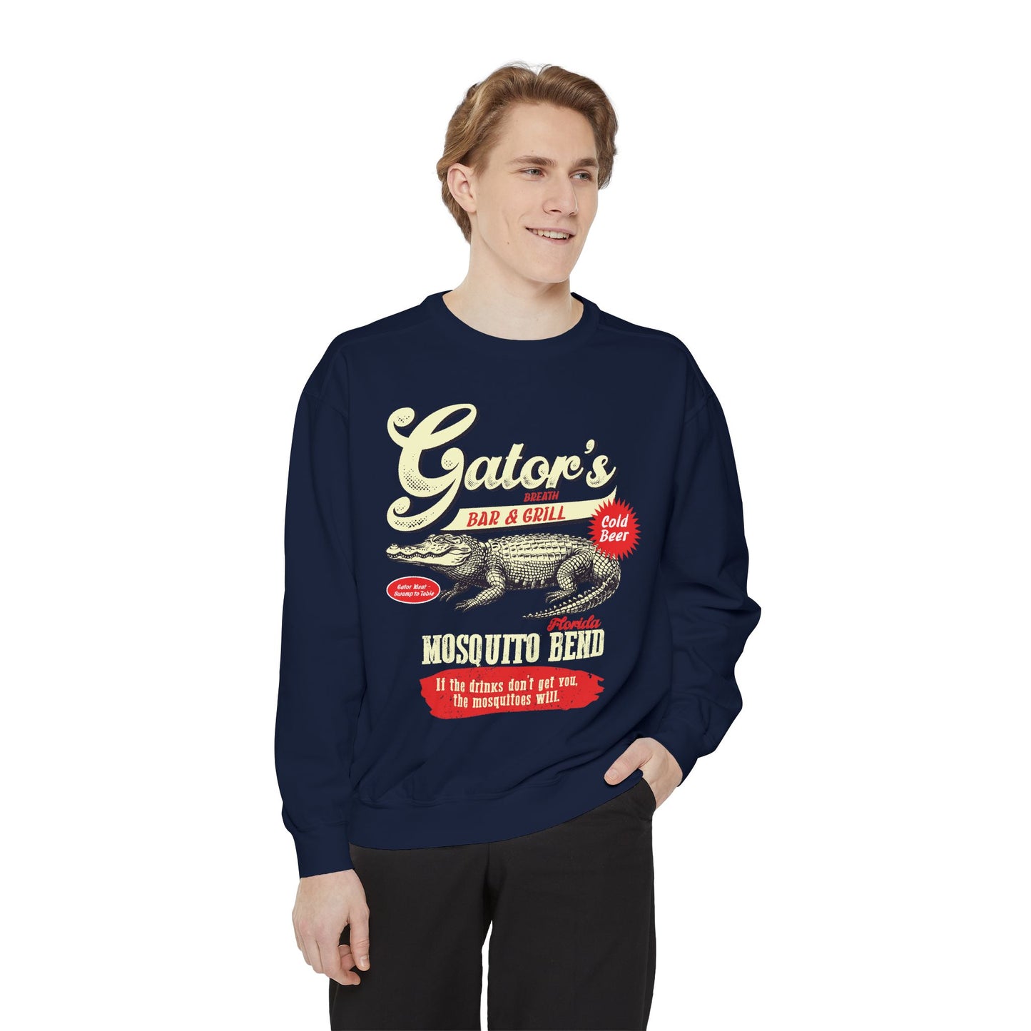 Funny Gator's Bar & Grill Sweatshirt | Unisex Garment-Dyed Crewneck - Riff Raff Wear