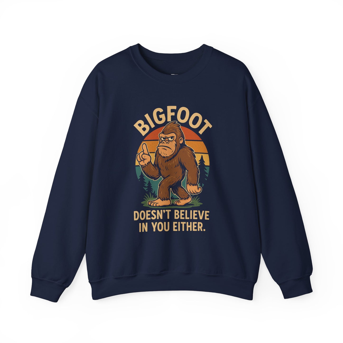 Bigfoot Doesn't Believe Crewneck Sweatshirt - Unisex Fashion for Nature Lovers - Riff Raff Wear