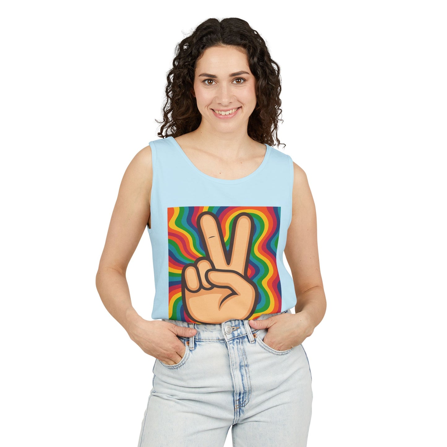 Unisex Peace Sign Tank Top - Vibrant Garment-Dyed Casual Wear - Riff Raff Wear