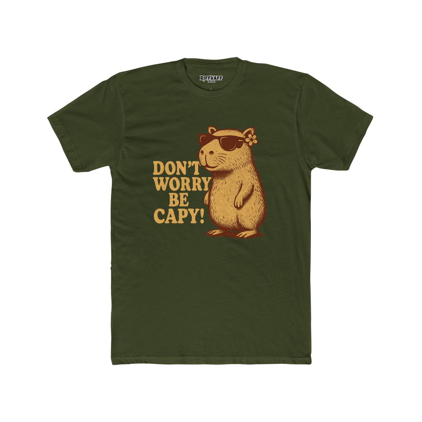 Unisex Cotton Crew Tee - Don't Worry Be Capy! Funny Animal - Riff Raff Wear
