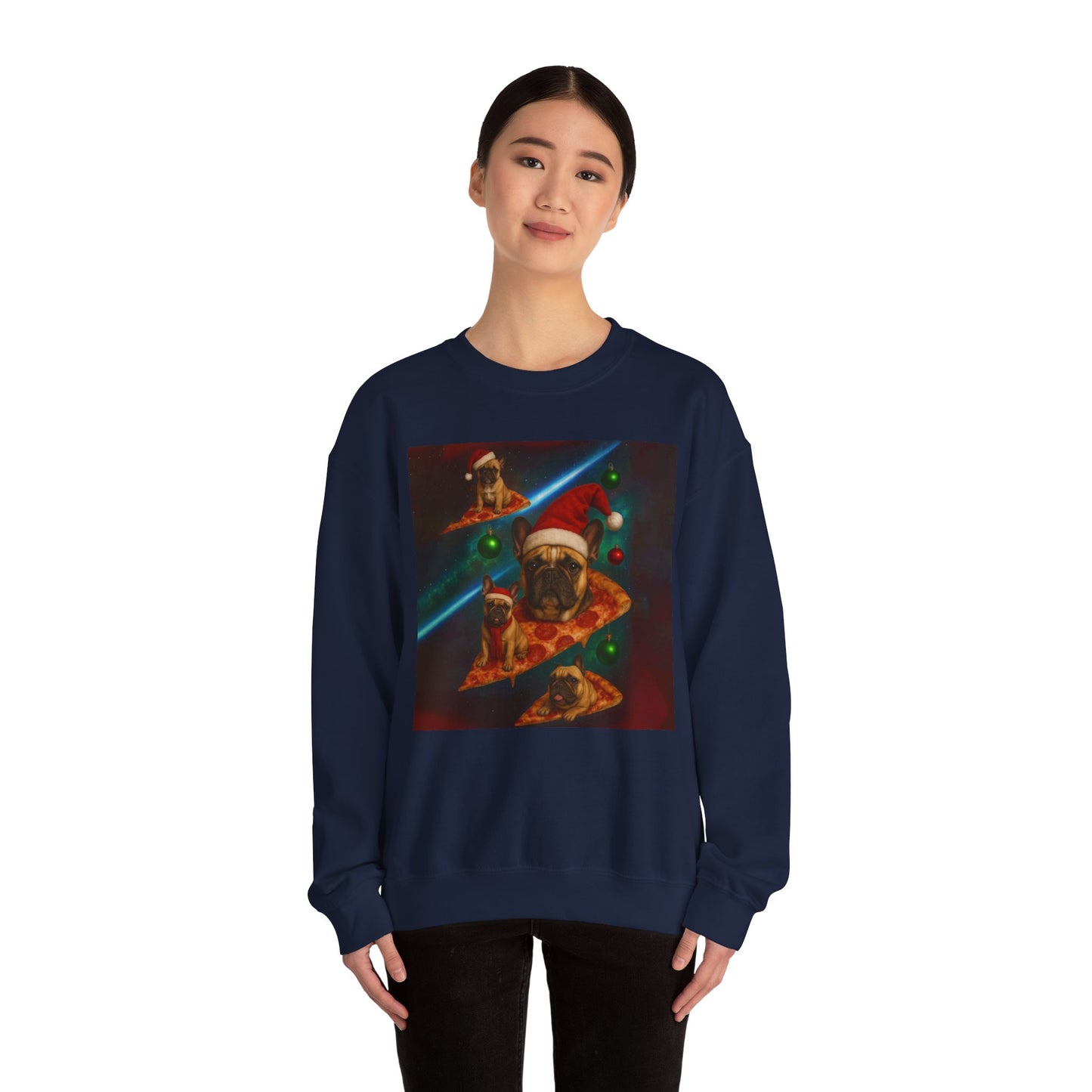Festive Pizza Dog Crewneck Sweatshirt | Fun Holiday Apparel | Gift for Dog Lovers, Christmas Sweatshirt, Cozy Fashion, Unisex Style - Riff Raff Wear