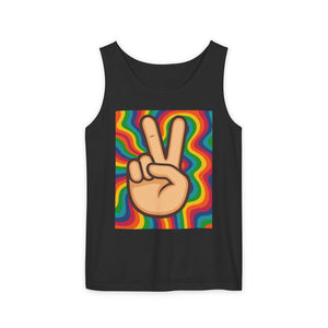 Unisex Peace Sign Tank Top - Vibrant Garment-Dyed Casual Wear - Riff Raff Wear