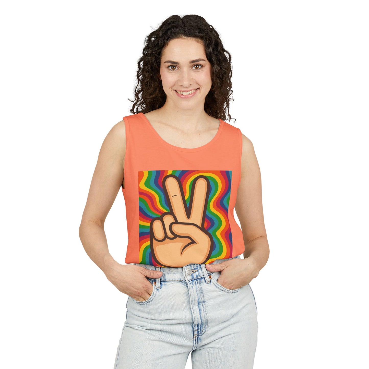 Unisex Peace Sign Tank Top - Vibrant Garment-Dyed Casual Wear - Riff Raff Wear