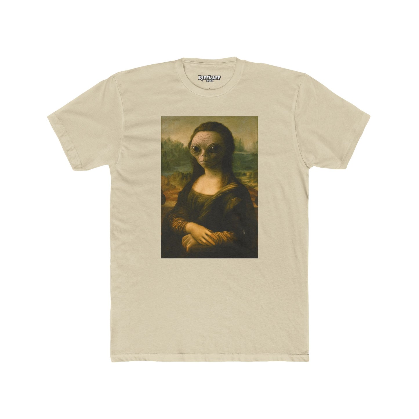 Alien Mona Lisa Unisex Cotton Crew Tee - Unique Graphic for Art Lovers - Riff Raff Wear