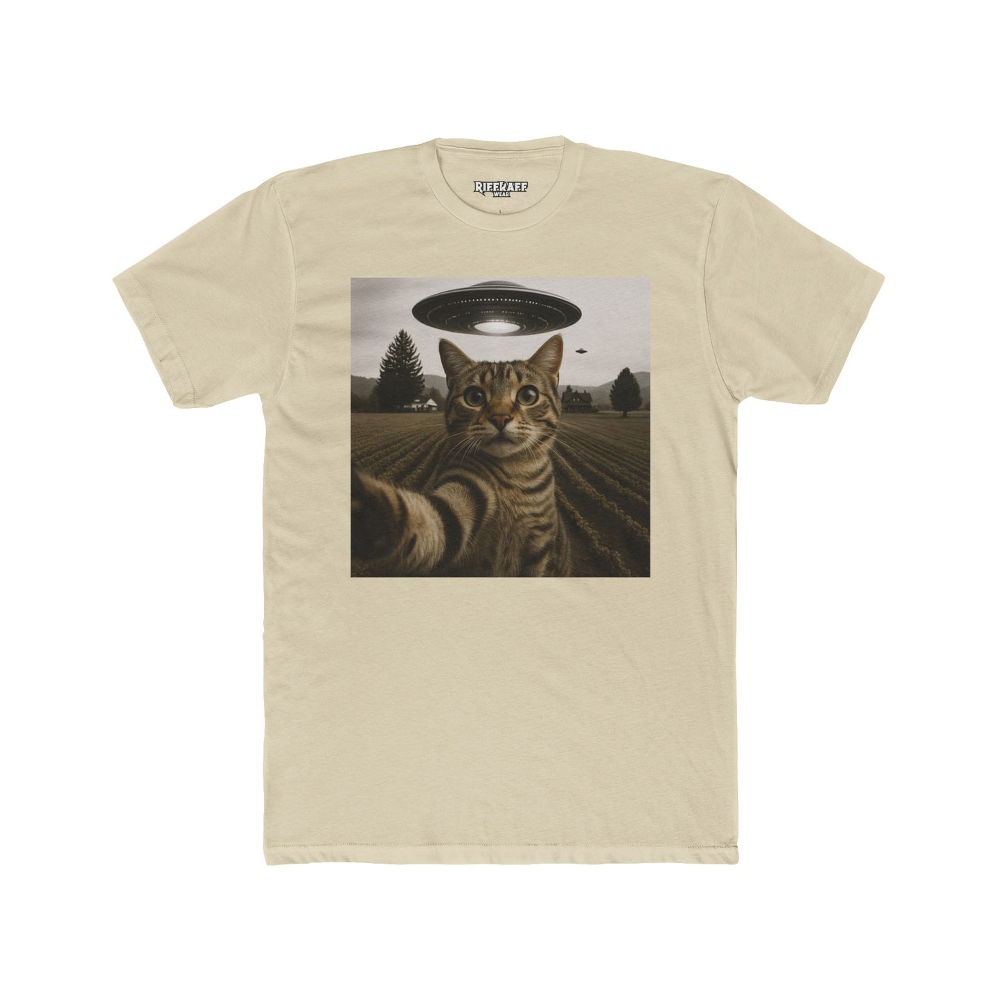 Alien Cat Unisex Cotton Crew Tee – Funny UFO Graphic T-Shirt - Riff Raff Wear