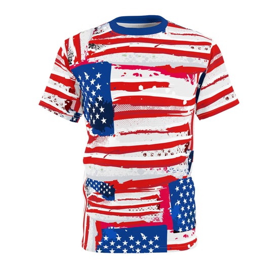 Patriotic Unisex Cut & Sew Tee - Bold American Flag Design for All Occasions - Riff Raff Wear