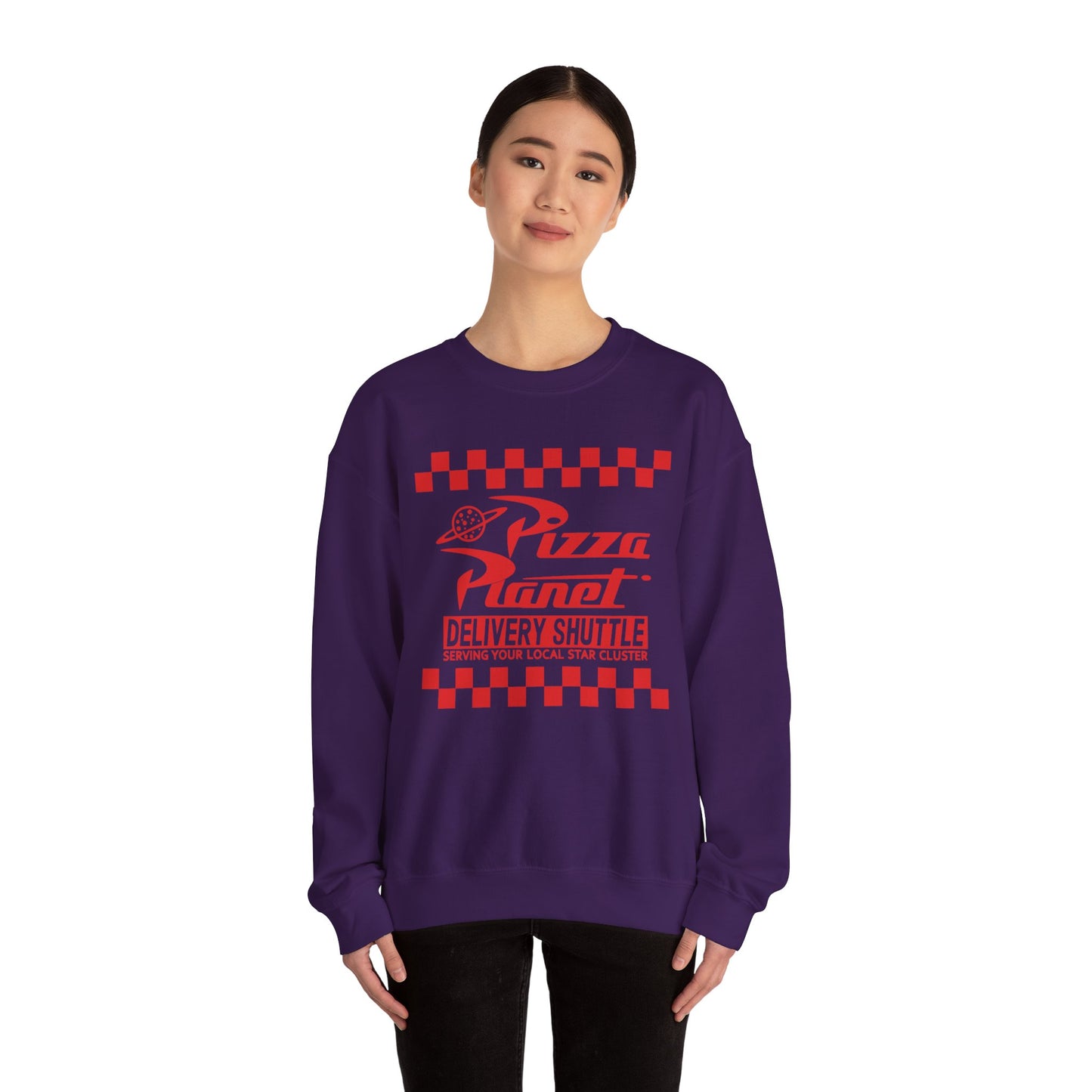 Parody Logo Series - Pizza Planet Delivery Shuttle Crewneck Sweatshirt - Riff Raff Wear