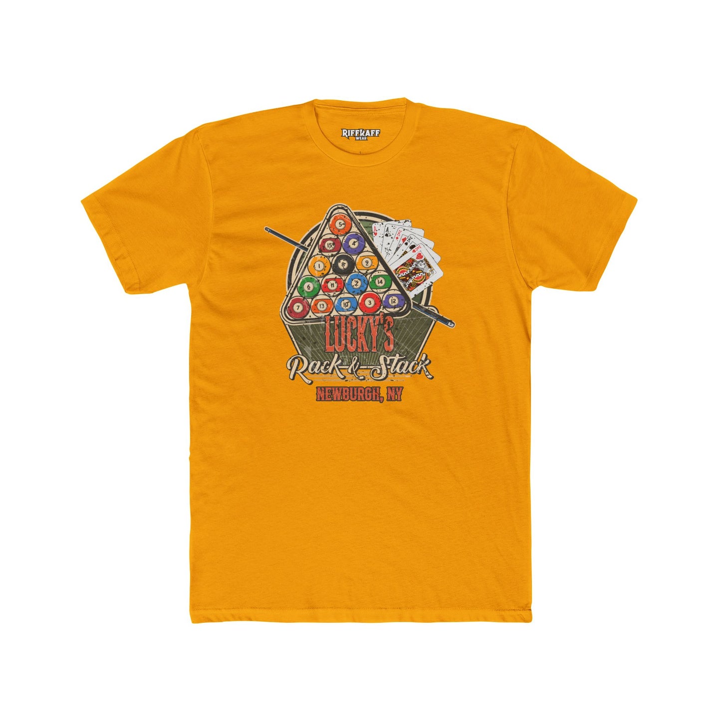 Lucky's Pool Hall Unisex Cotton Crew Tee Pool Up Front. Poker In The Rear. - Riff Raff Wear Underground