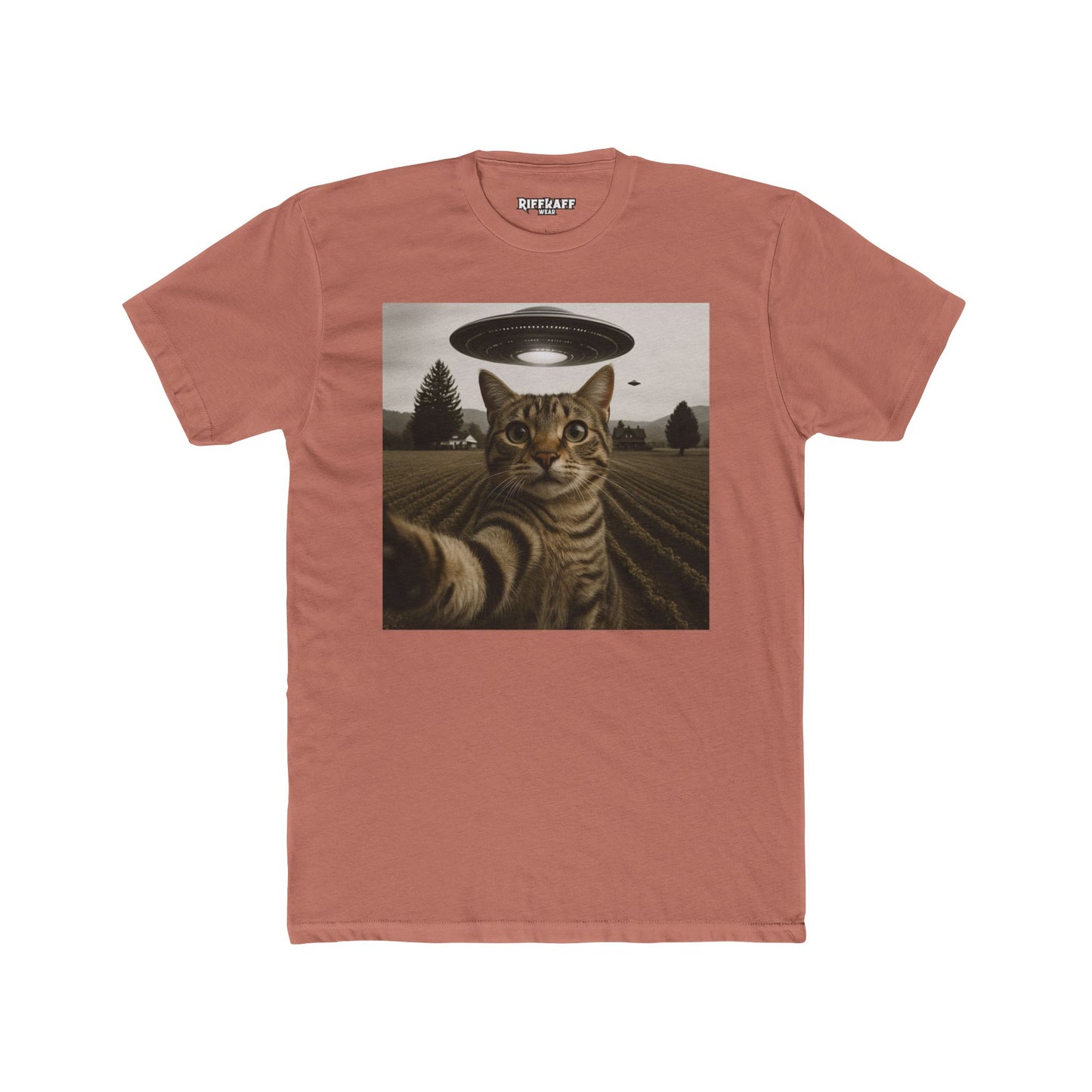Alien Cat Unisex Cotton Crew Tee – Funny UFO Graphic T-Shirt - Riff Raff Wear