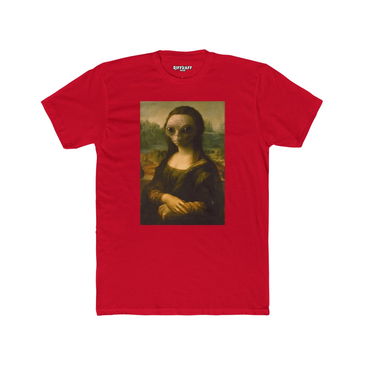 Alien Mona Lisa Unisex Cotton Crew Tee - Unique Graphic for Art Lovers - Riff Raff Wear