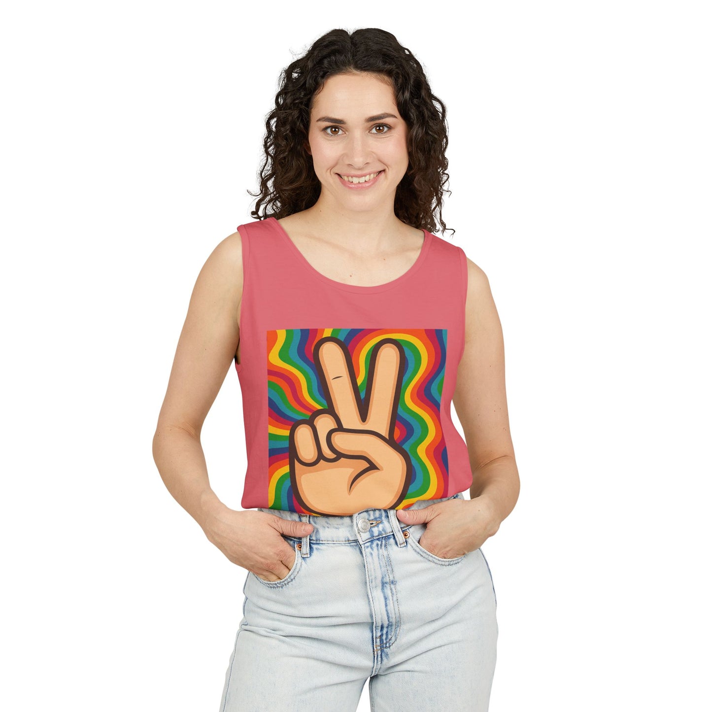 Unisex Peace Sign Tank Top - Vibrant Garment-Dyed Casual Wear - Riff Raff Wear