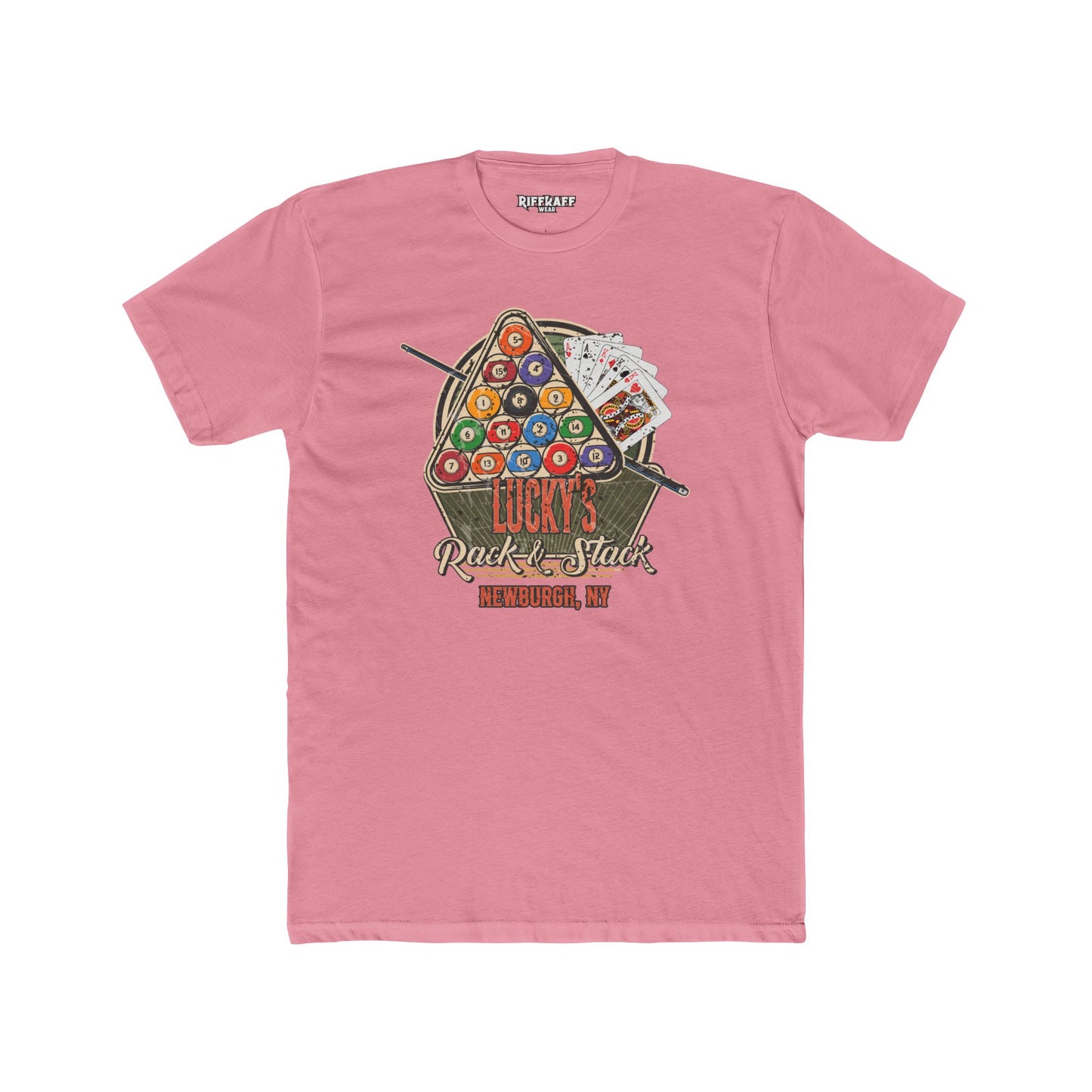 Lucky's Pool Hall Unisex Cotton Crew Tee Pool Up Front. Poker In The Rear. - Riff Raff Wear Underground