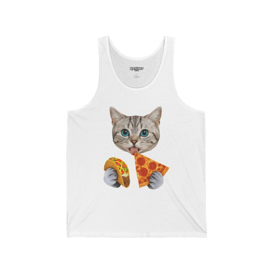Funny Cat Pizza & Taco Unisex Jersey Tank Top - Riff Raff Wear