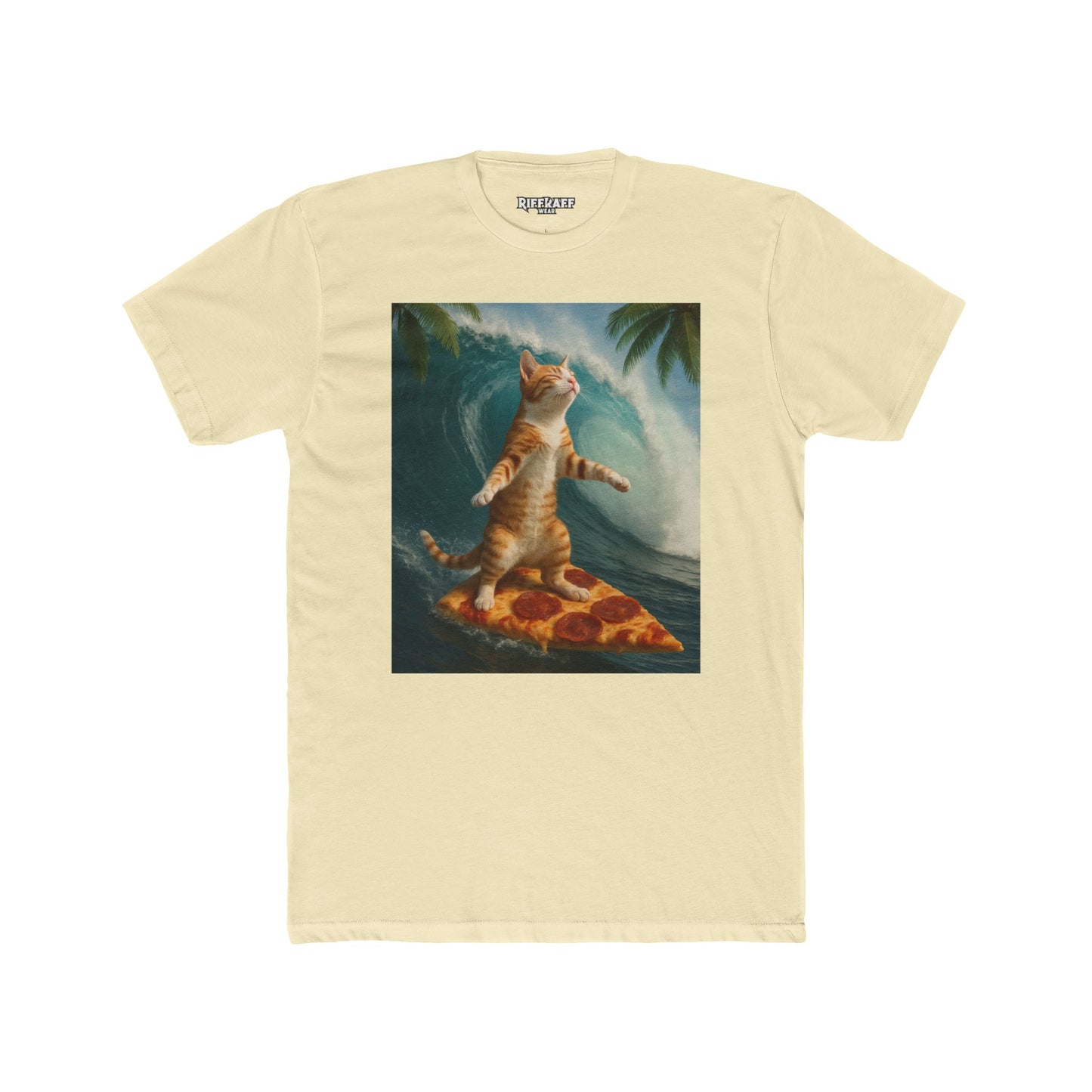 Surfing Cat Unisex Cotton Crew Tee - Fun & Quirky Beach Vibes - Riff Raff Wear