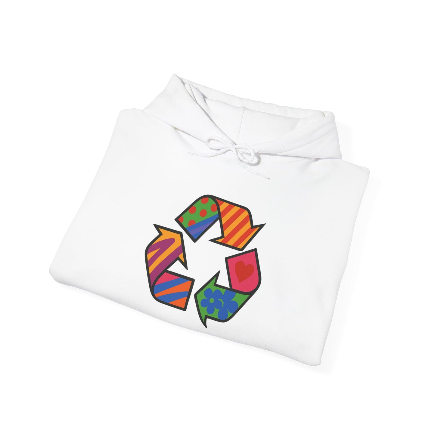 Eco-Friendly Unisex Hoodie with Colorful Recycle Design - Riff Raff Wear