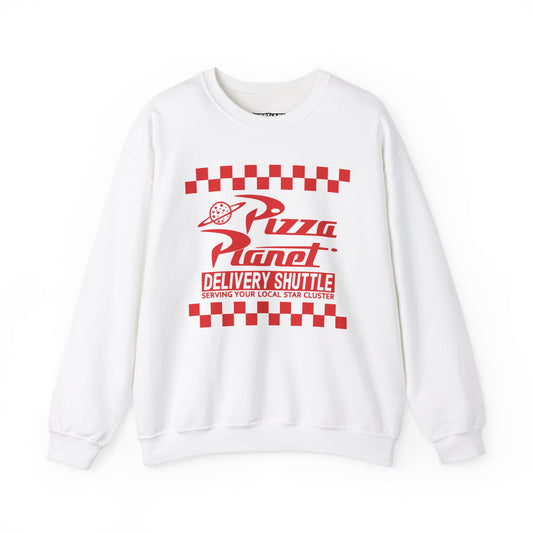 Parody Logo Series - Pizza Planet Delivery Shuttle Crewneck Sweatshirt - Riff Raff Wear