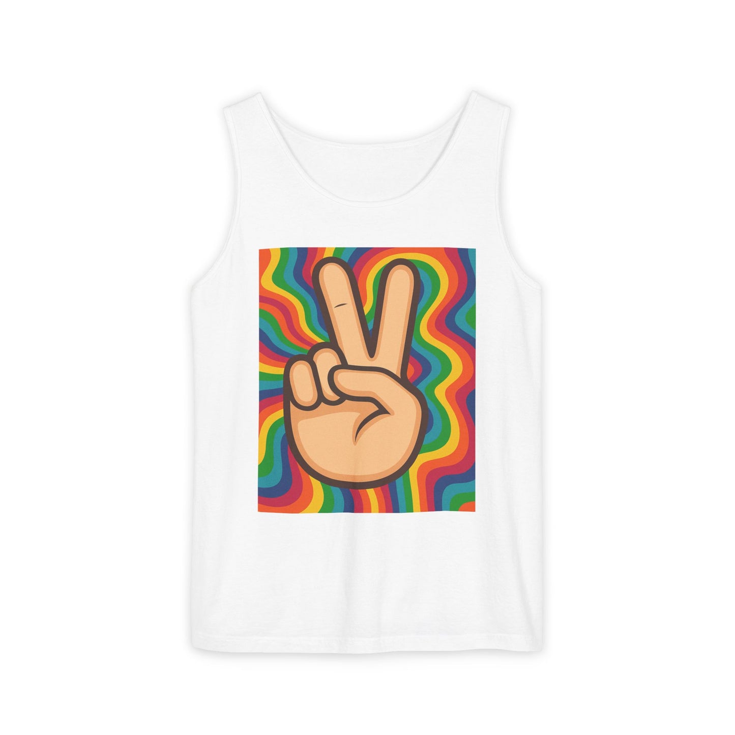 Unisex Peace Sign Tank Top - Vibrant Garment-Dyed Casual Wear - Riff Raff Wear