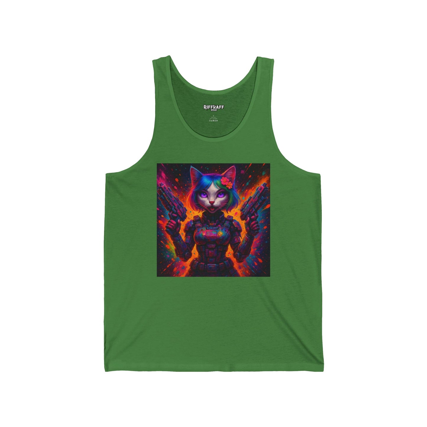 Cosmic Cat Unisex Jersey Tank - Vibrant Funky Graphic Tee - Riff Raff Wear
