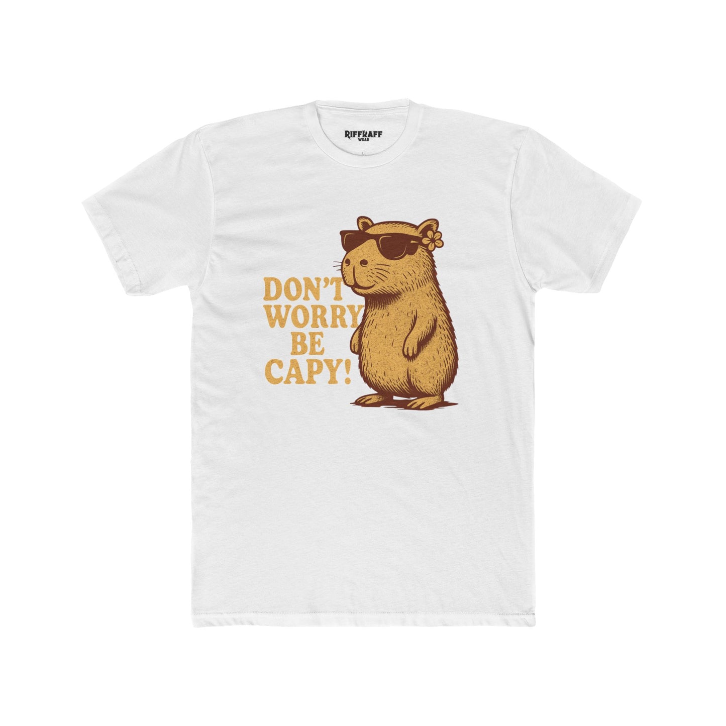Unisex Cotton Crew Tee - Don't Worry Be Capy! Funny Animal - Riff Raff Wear