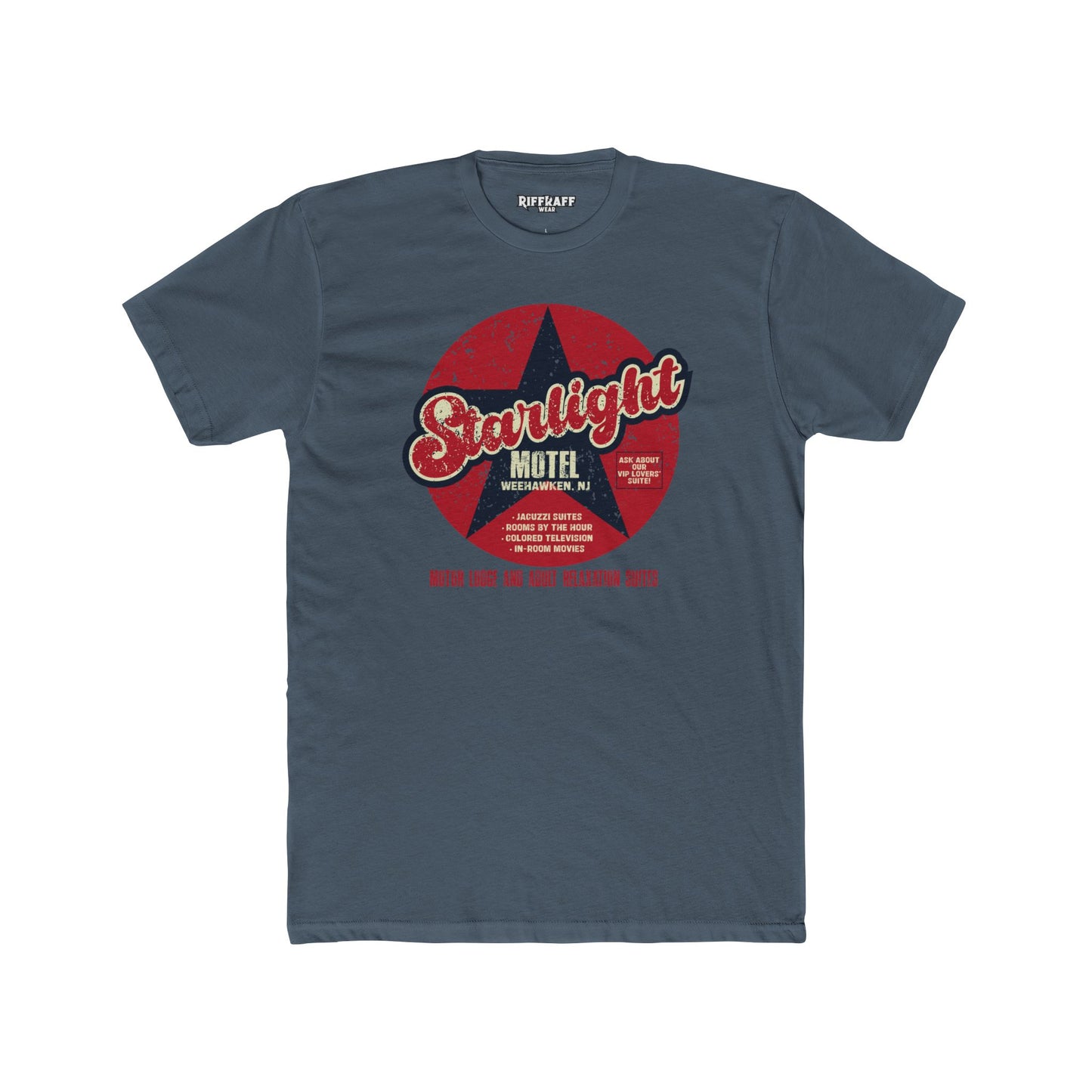 Vintage Starlight Motor Unisex Cotton Crew Tee - Hourly, Nightly, and Regretfully - Riff Raff Underground