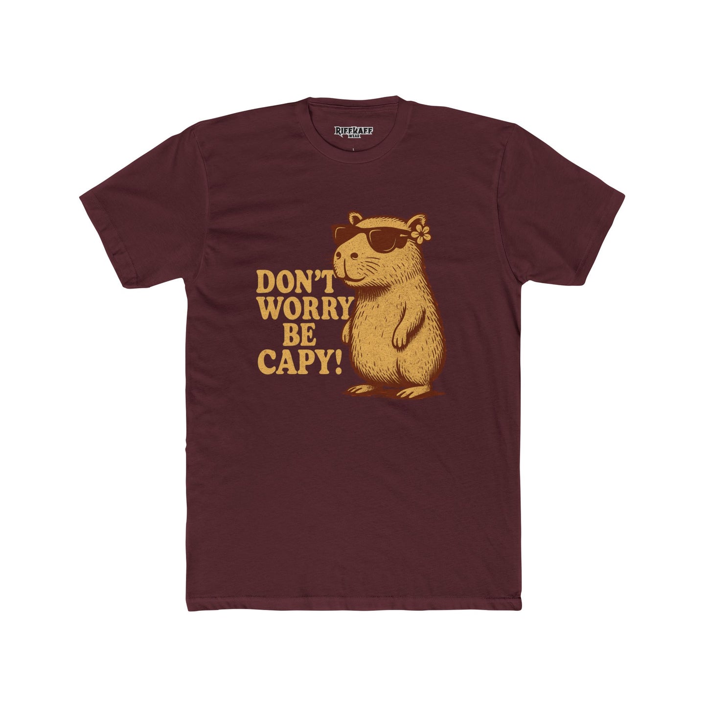 Unisex Cotton Crew Tee - Don't Worry Be Capy! Funny Animal - Riff Raff Wear