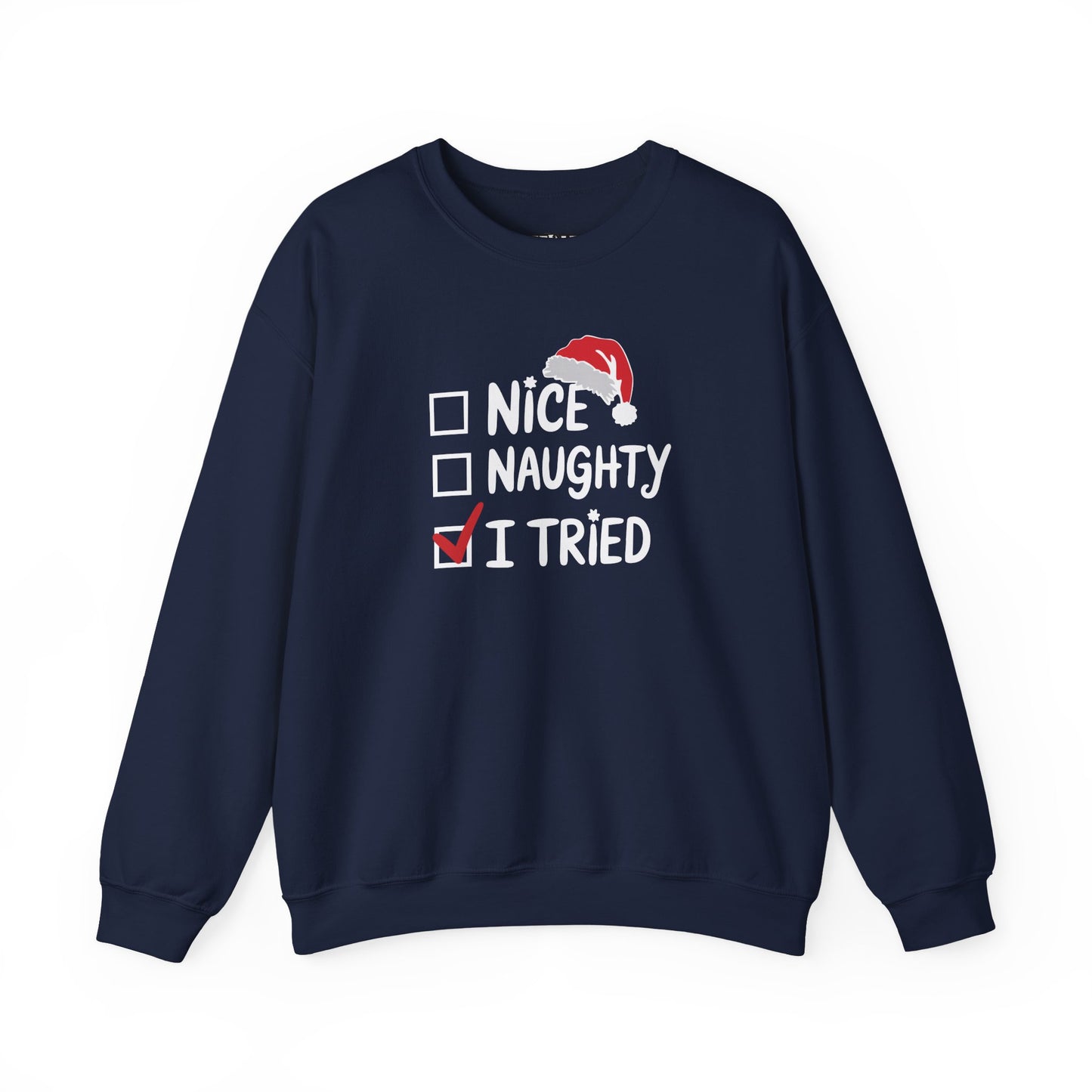 Christmas Sweatshirt, Funny Holiday Gift, Cozy Crewneck, Naughty Nice Humor, Unisex Winter Style, Festive Apparel - DMHoops.com