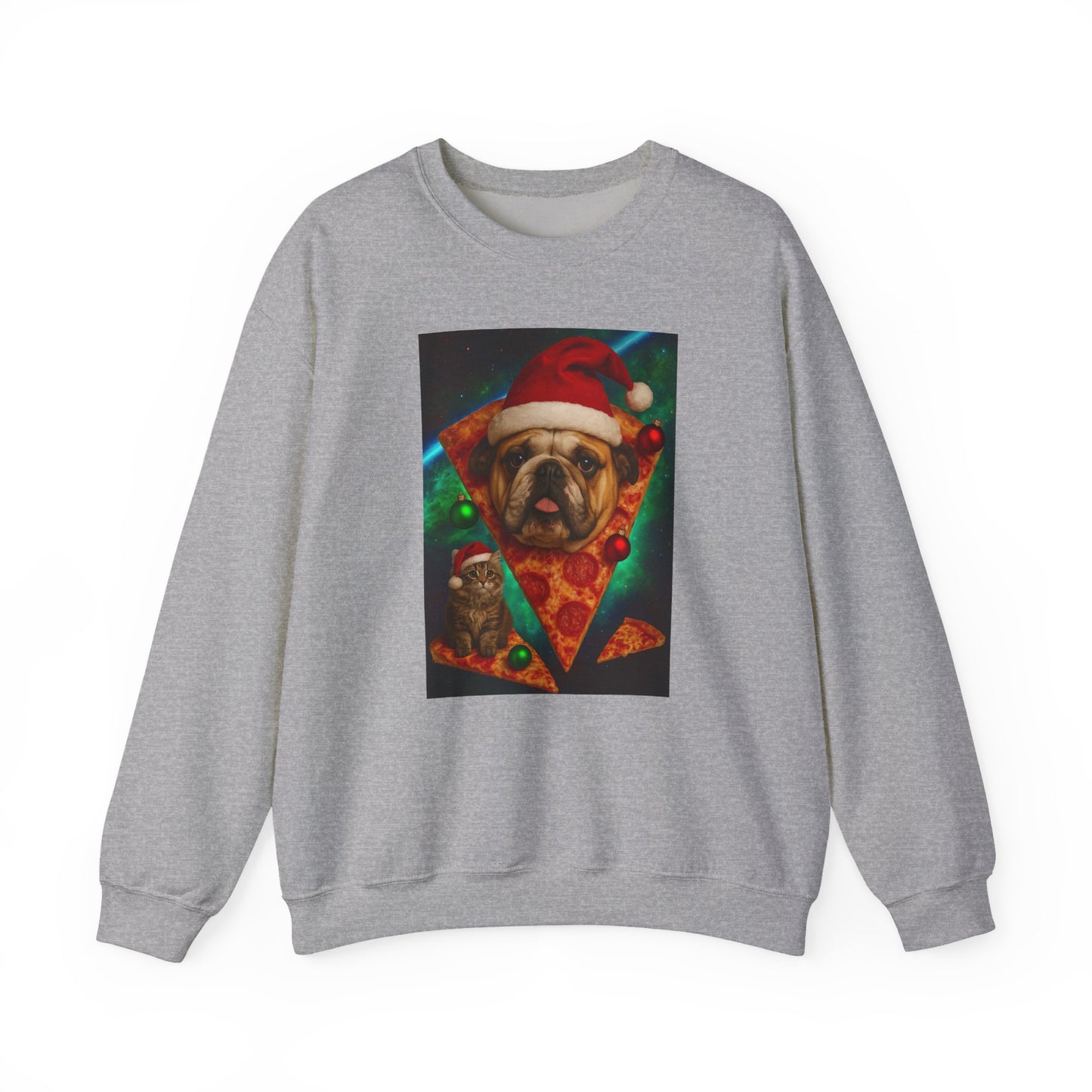 Festive Dog Pizza Sweatshirt, Holiday Gift, Christmas Apparel, Unisex Crewneck, Dog Lover Sweatshirt - Riff Raff Wear