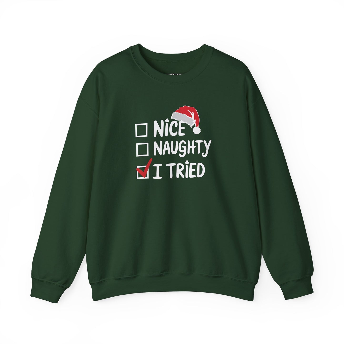 Christmas Sweatshirt, Funny Holiday Gift, Cozy Crewneck, Naughty Nice Humor, Unisex Winter Style, Festive Apparel - DMHoops.com