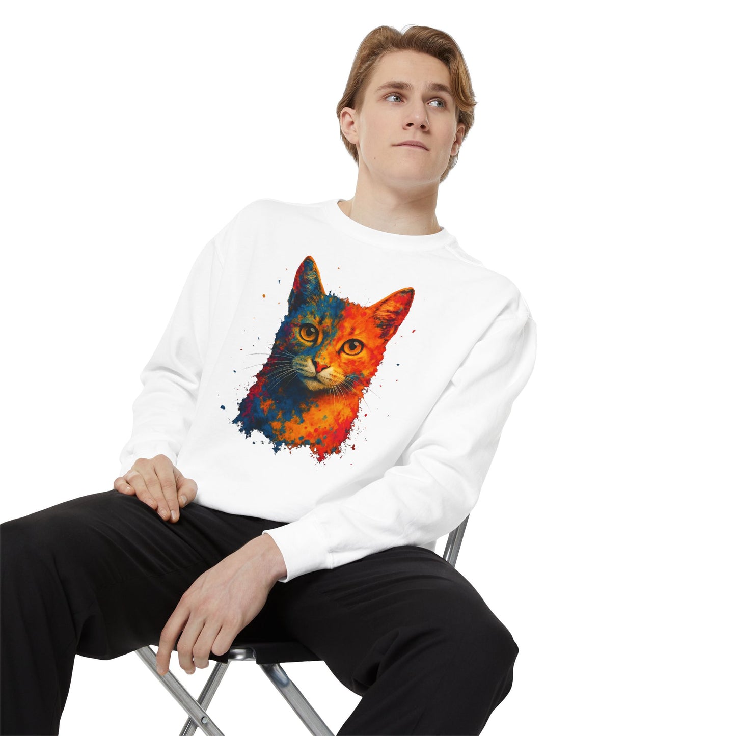 Colorful Cat Art Sweatshirt - Unisex Garment-Dyed Comfort - Riff Raff Wear