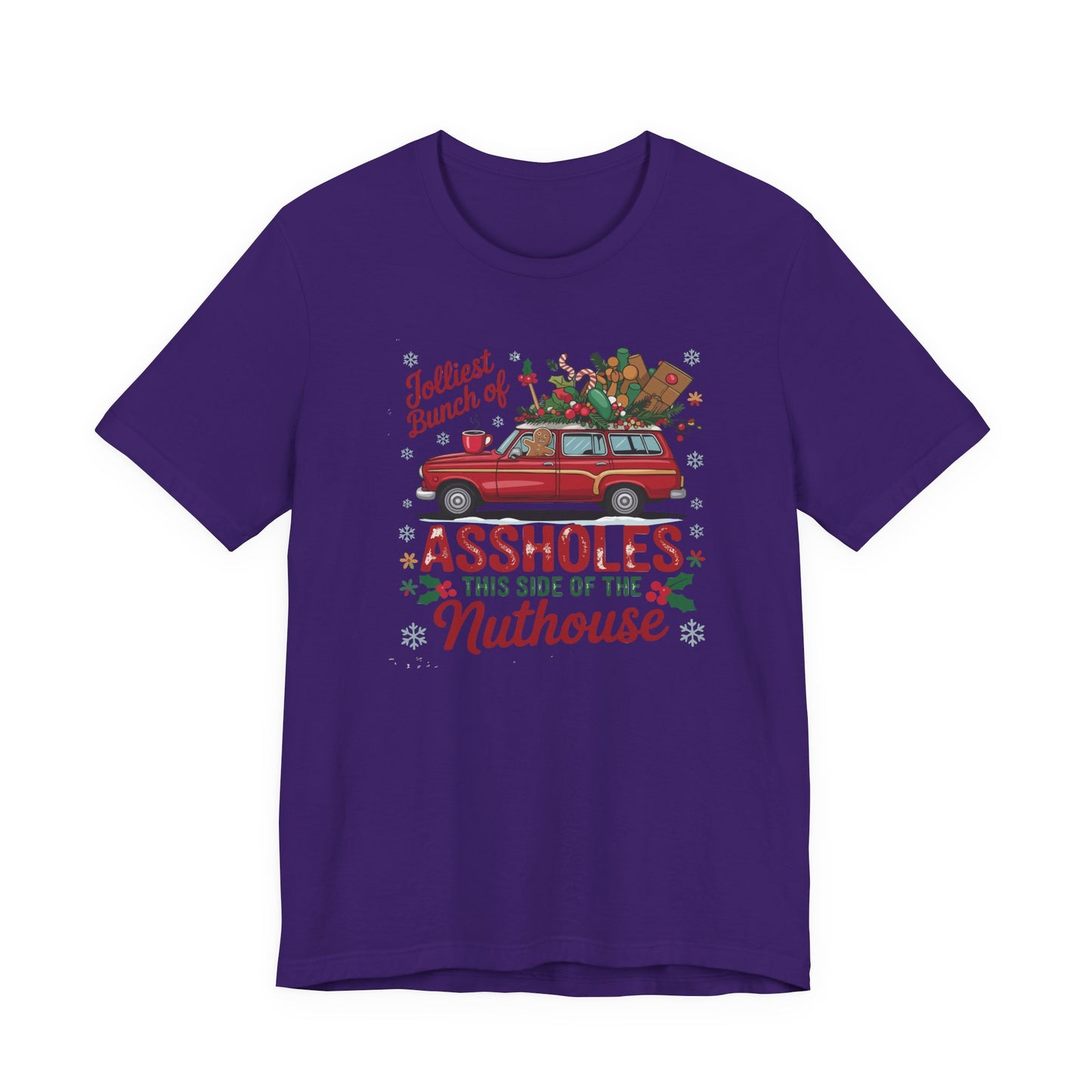 Christmas Shirt Design - "Jolliest bunch of Assholes this side of the Nuthouse" - Funny Christmas - Unisex Jersey Short Sleeve Tee - Riff Raff Wear