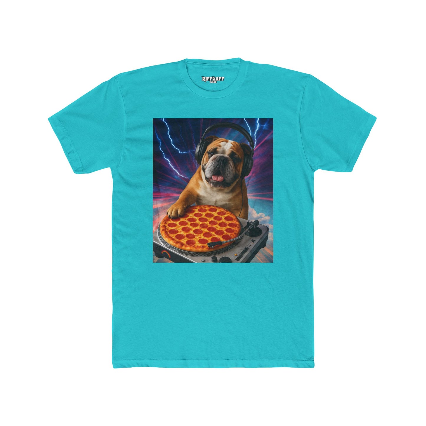 Funny DJ Dog Pizza Unisex Cotton Crew Tee - Riff Raff Wear