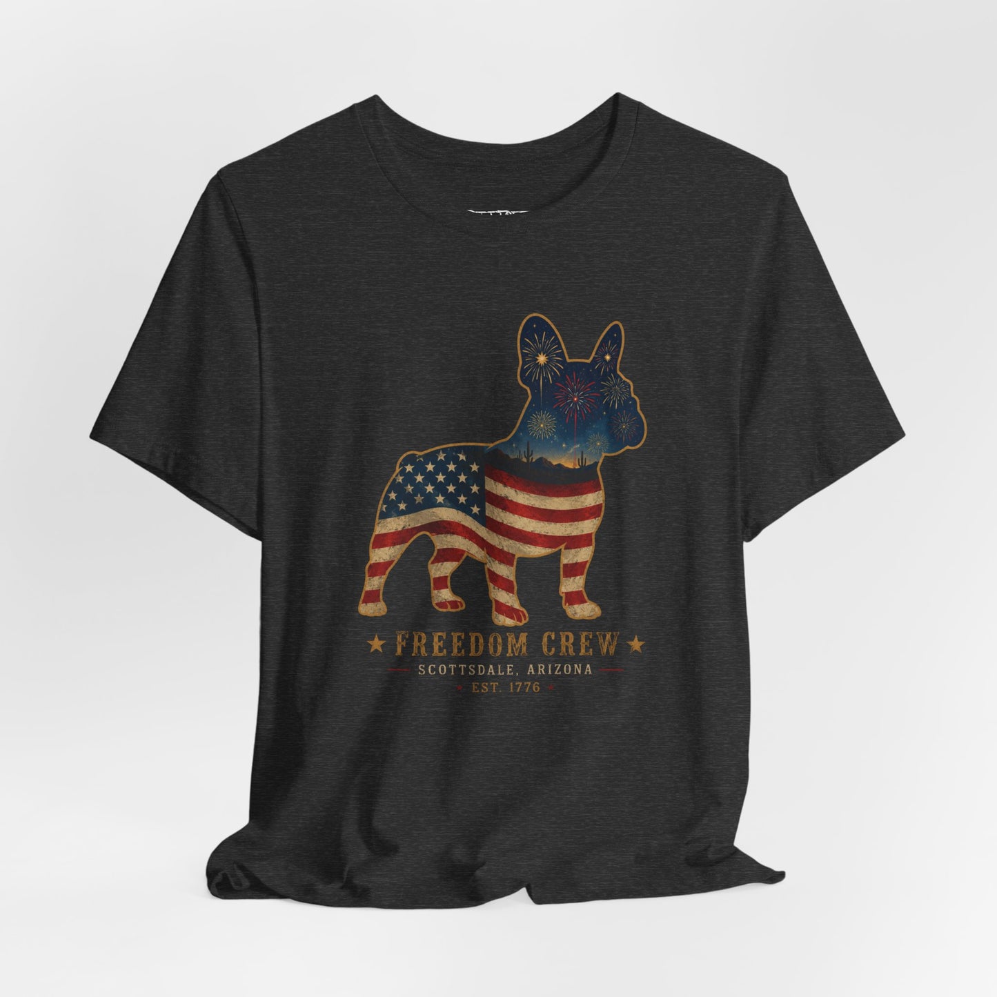 Freedom Crew Frenchie T-Shirt – Patriotic Bulldog Flag Tee