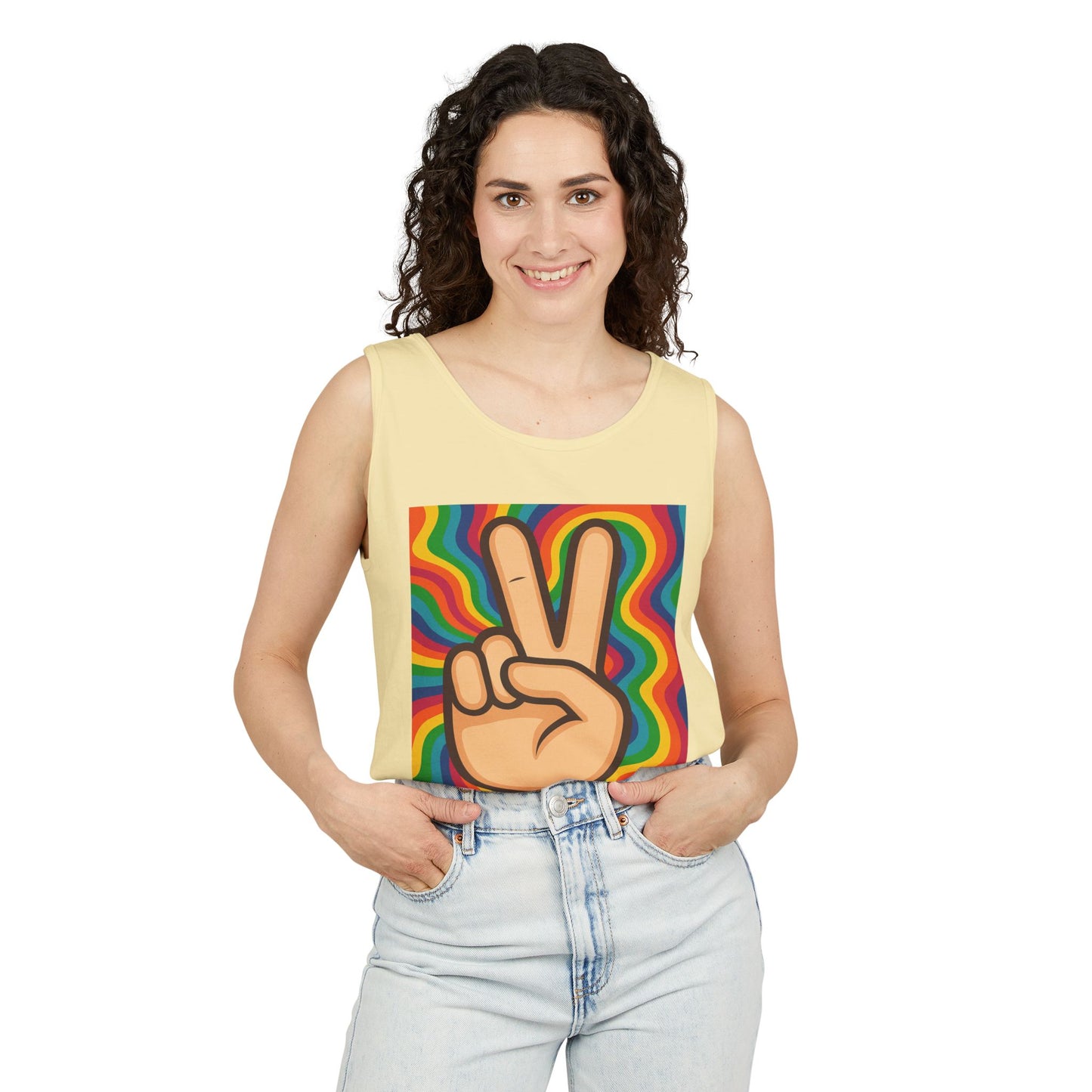 Unisex Peace Sign Tank Top - Vibrant Garment-Dyed Casual Wear - Riff Raff Wear