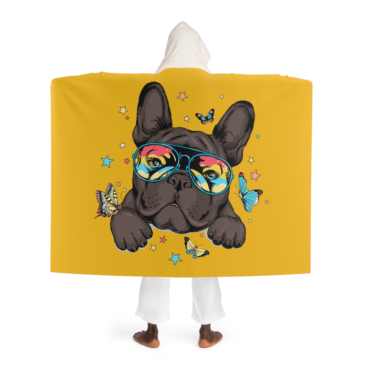 PetNique Cool Frenchie Hooded Sherpa Fleece Blanket