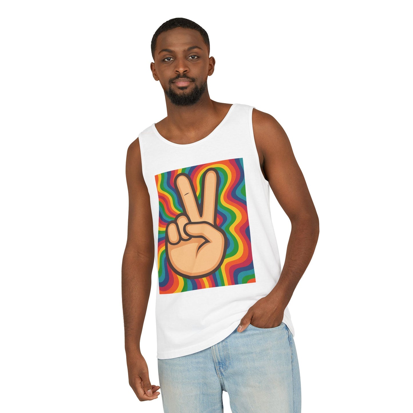 Unisex Peace Sign Tank Top - Vibrant Garment-Dyed Casual Wear - Riff Raff Wear