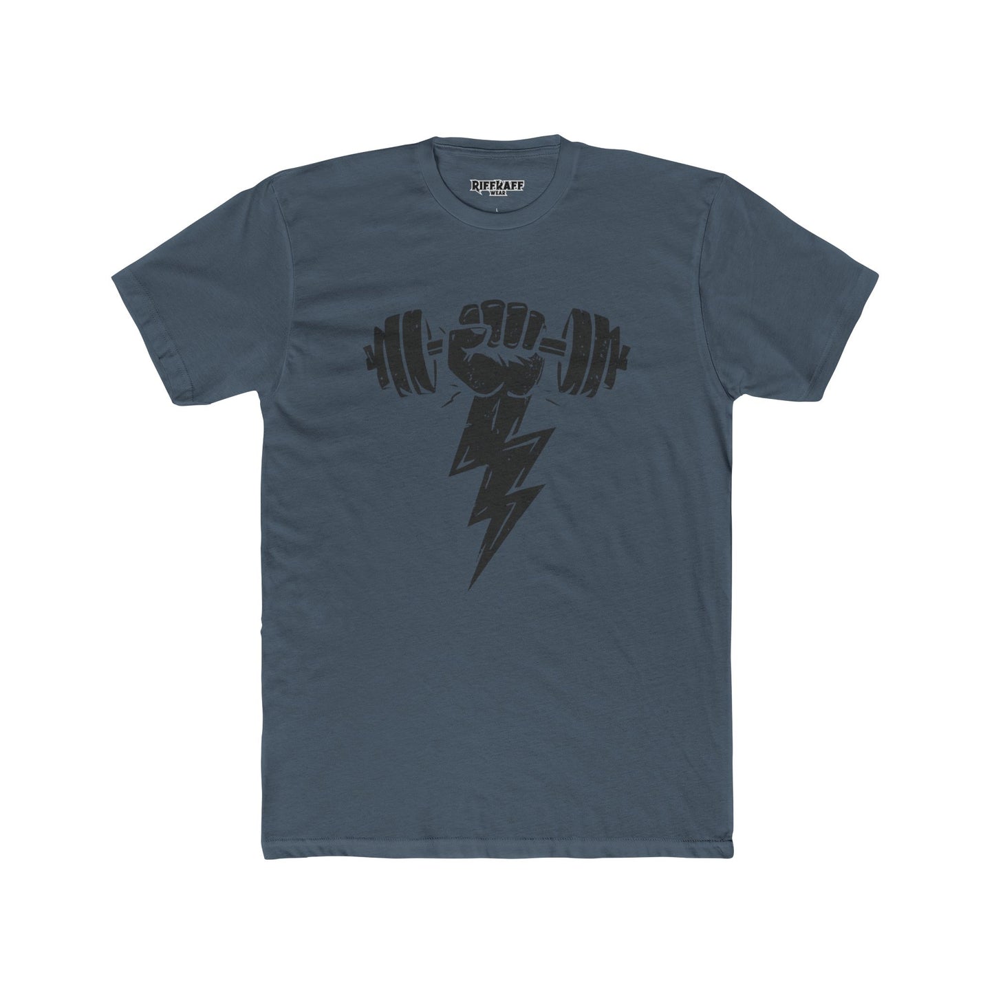 Motivational Gym Crew Tee - Bold Fist & Dumbbell Design - Riff Raff Wear