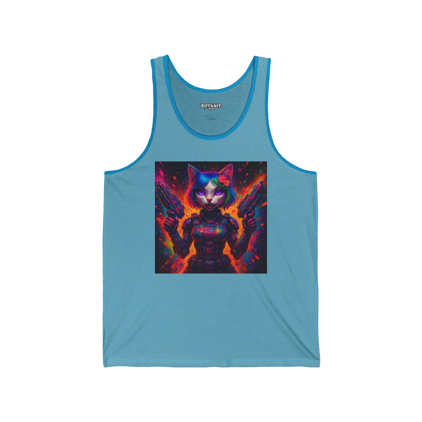 Cosmic Cat Unisex Jersey Tank - Vibrant Funky Graphic Tee - Riff Raff Wear