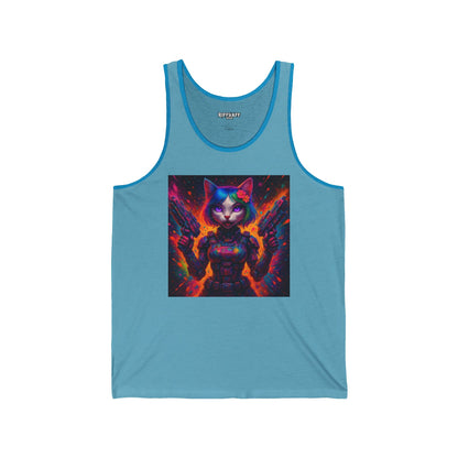 Cosmic Cat Unisex Jersey Tank - Vibrant Funky Graphic Tee - Riff Raff Wear