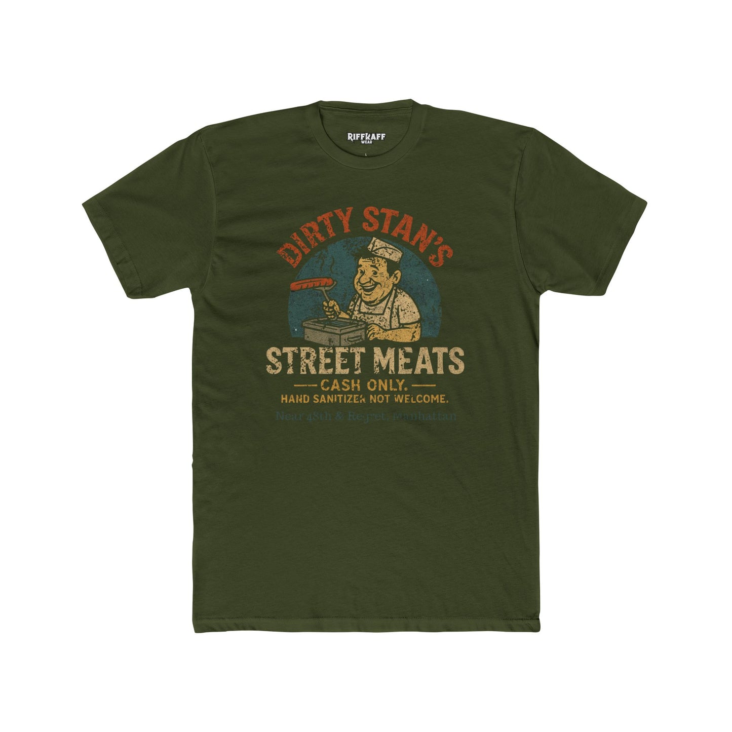 Funny Unisex Cotton Crew Tee - Dirty Stan's Street Meats Graphic T-Shirt - Riff Raff Wear