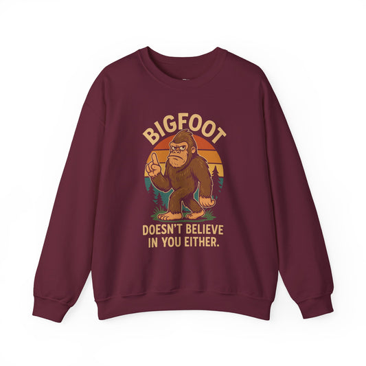 Bigfoot Doesn't Believe Crewneck Sweatshirt - Unisex Fashion for Nature Lovers - Riff Raff Wear