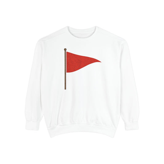 Unisex Garment-Dyed Sweatshirt with Red Flag Design - Casual Cozy Wear - Riff Raff Wear