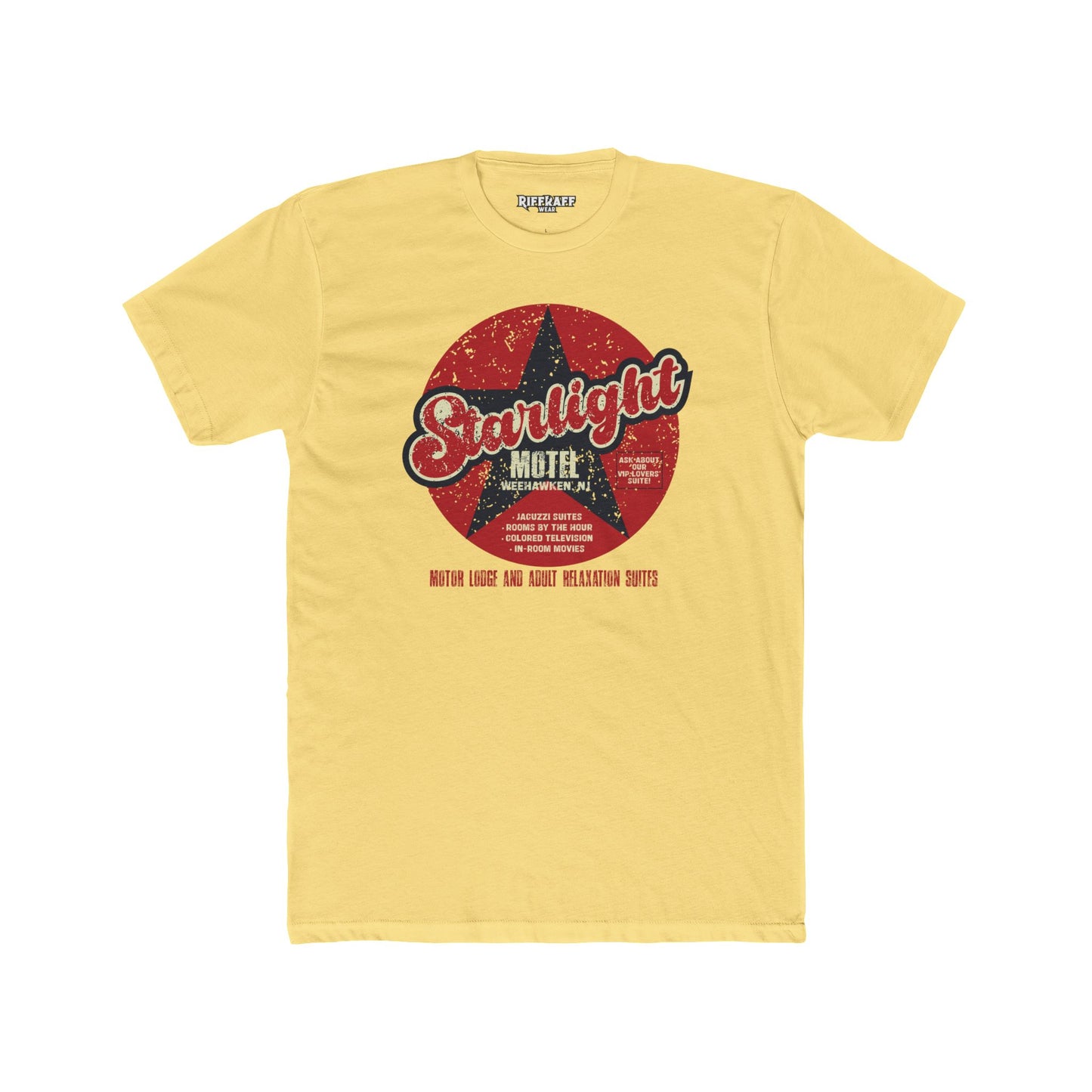 Vintage Starlight Motor Unisex Cotton Crew Tee - Hourly, Nightly, and Regretfully - Riff Raff Underground