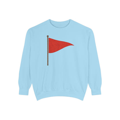 Unisex Garment-Dyed Sweatshirt with Red Flag Design - Casual Cozy Wear - Riff Raff Wear