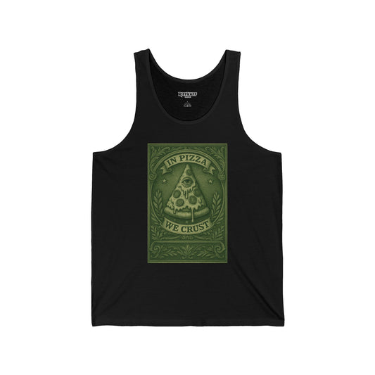 Funny Pizza Lover Unisex Jersey Tank – "In Pizza We Crust" Design - Riff Raff Wear