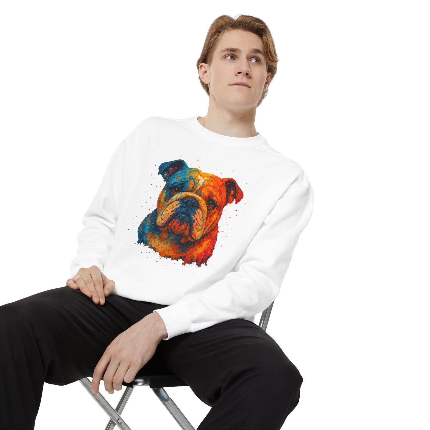 Vibrant Bulldog Sweatshirt - Cozy, Garment-Dyed Unisex Style - Riff Raff Wear
